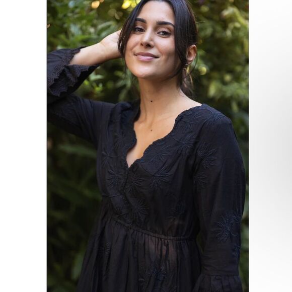 Anthropologie x Raga Black Jaya Floral Embroidered Maxi Dress Size Small - Picture 2 of 12